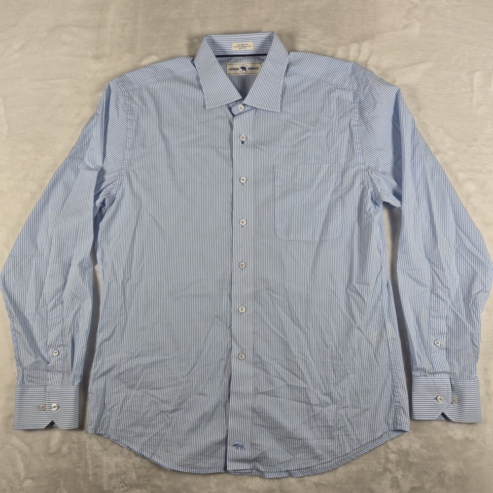 Onward Reserve Button Up Shirt Men's Large Blue Tailored Fit Striped Long Sleeve